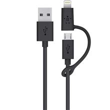 کابل تبدیل USB به لایتنینگ و micro USB بلکین 90 سانتی متر مدل F8J080bt03-BLK